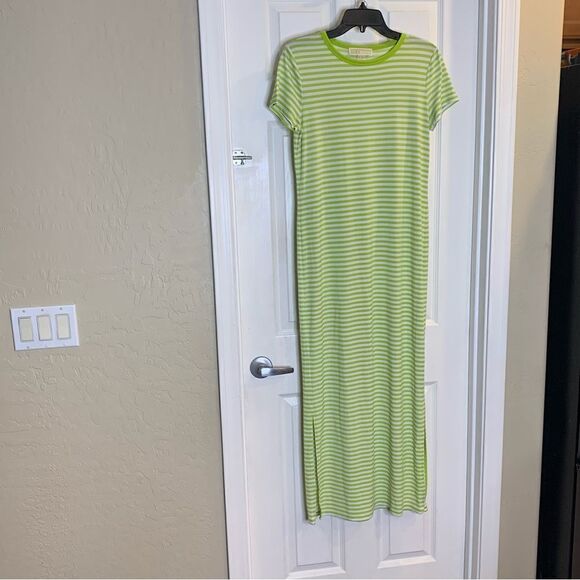 Michael Michael Kors Neon Green Striped Maxi Dress Size Medium - Picture 3 of 8